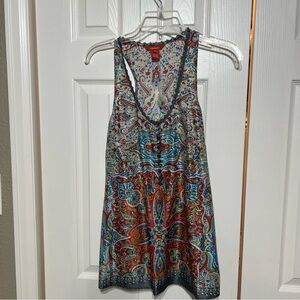 Sundance Wm M Paisley Silk Cotton Tank Top buttons boho hippie racer back NWOT